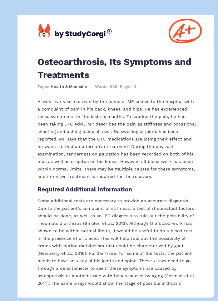 Osteoarthrosis, Its Symptoms and Treatments. Page 1