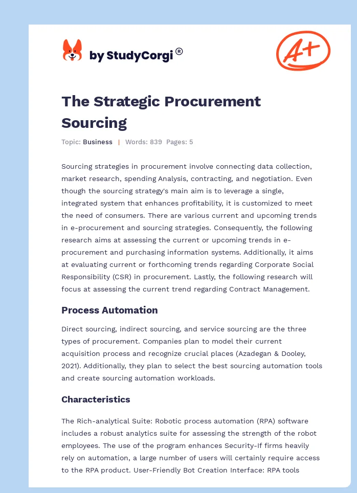 The Strategic Procurement Sourcing. Page 1