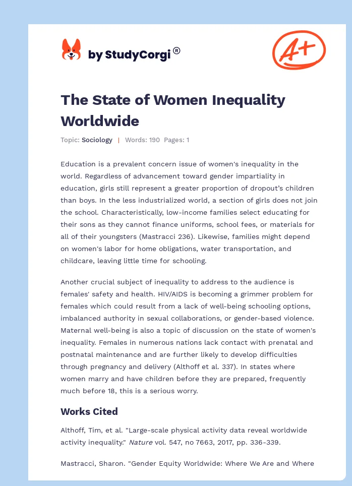 The State of Women Inequality Worldwide. Page 1