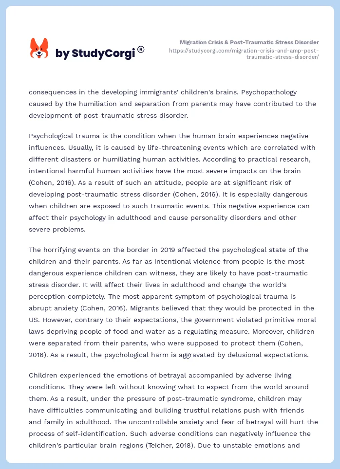 Migration Crisis & Post-Traumatic Stress Disorder. Page 2