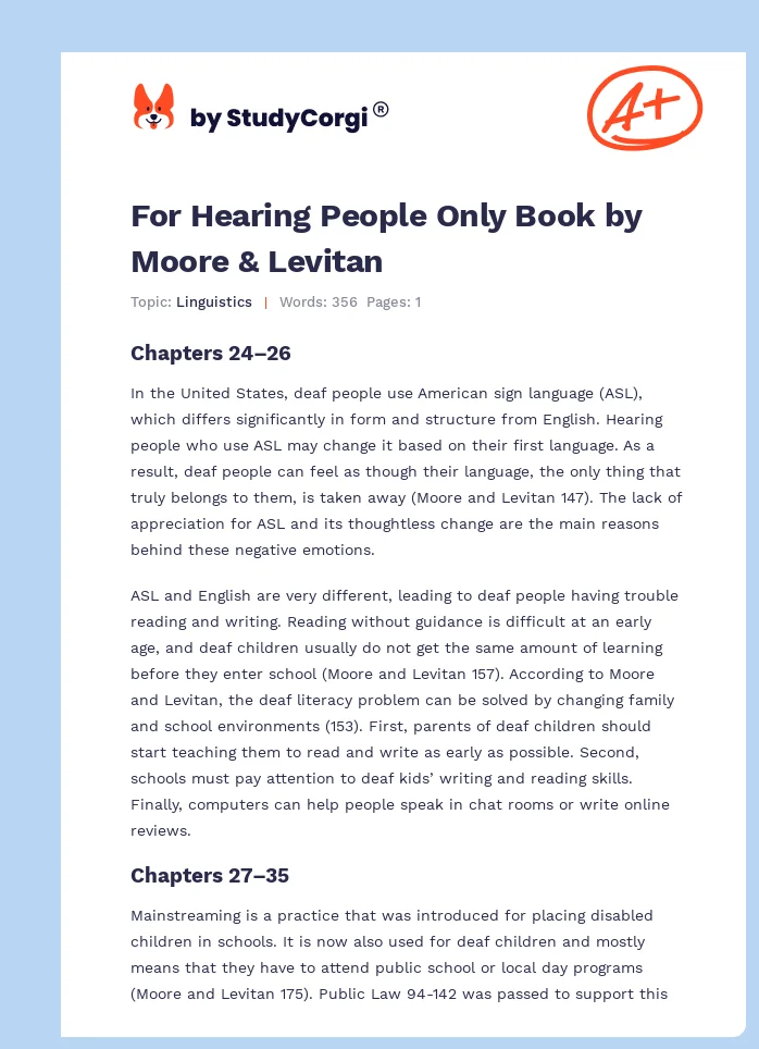For Hearing People Only Book by Moore & Levitan. Page 1