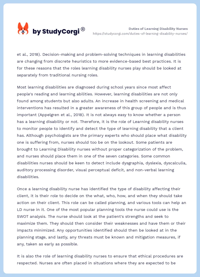 Duties of Learning Disability Nurses. Page 2