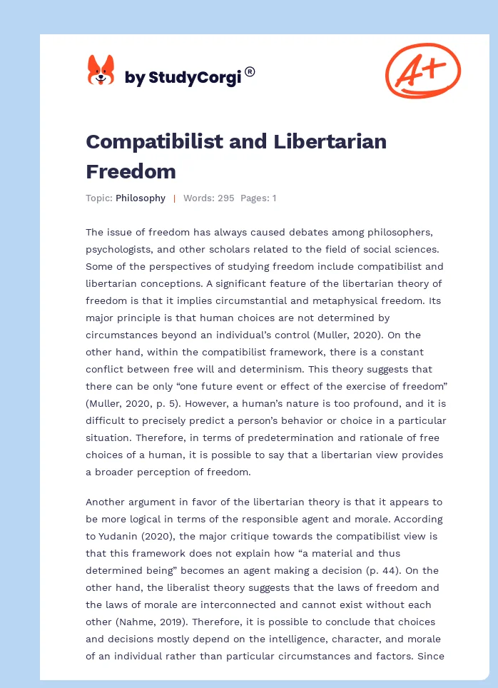 Compatibilist and Libertarian Freedom. Page 1