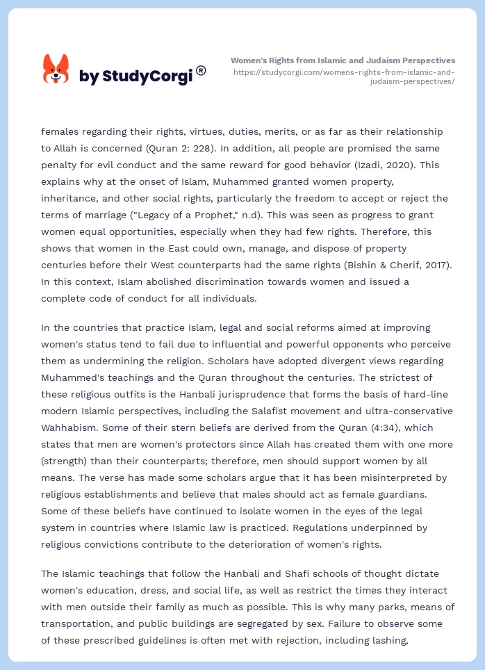 Women’s Rights from Islamic and Judaism Perspectives. Page 2