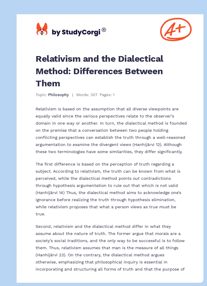 Relativism and the Dialectical Method: Differences Between Them. Page 1
