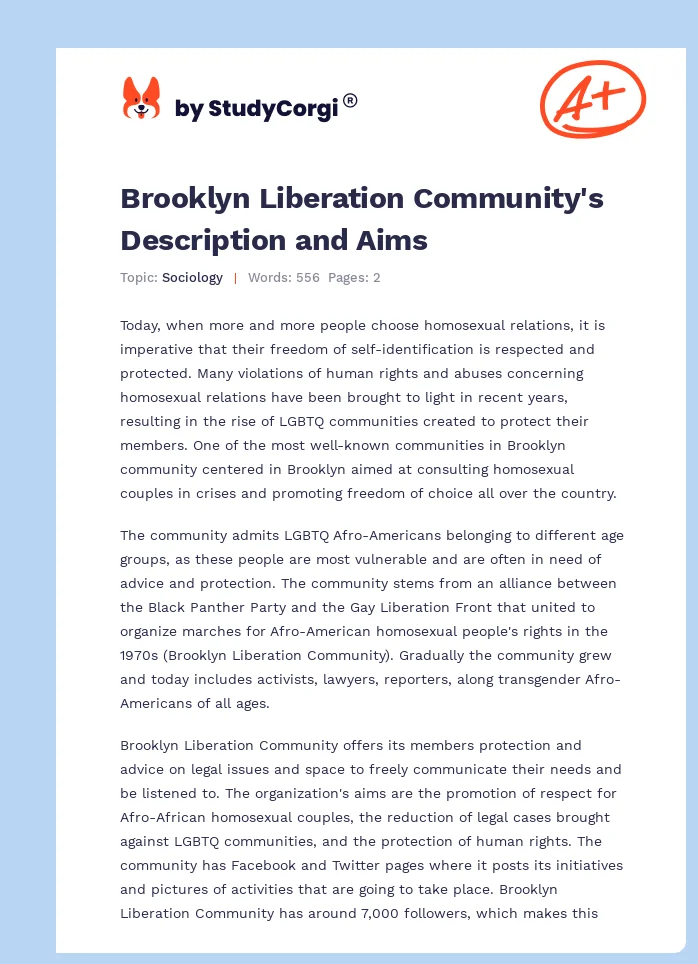 Brooklyn Liberation Community's Description and Aims. Page 1