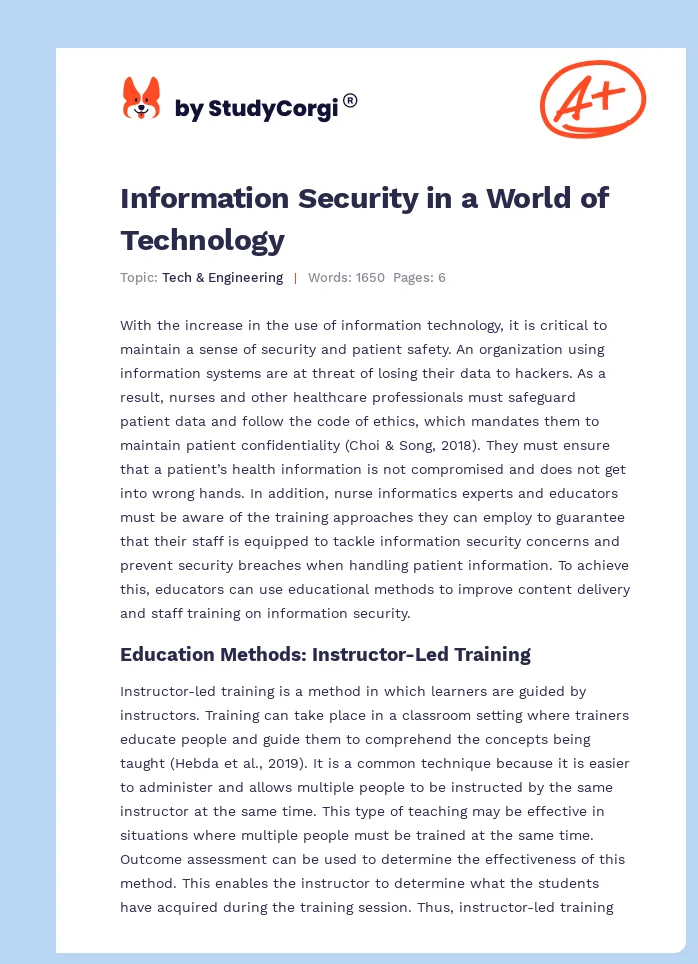 Information Security in a World of Technology. Page 1