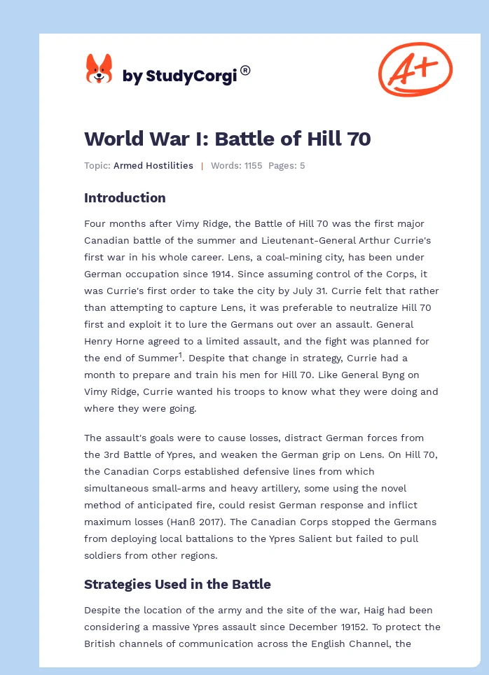 World War I: Battle of Hill 70. Page 1