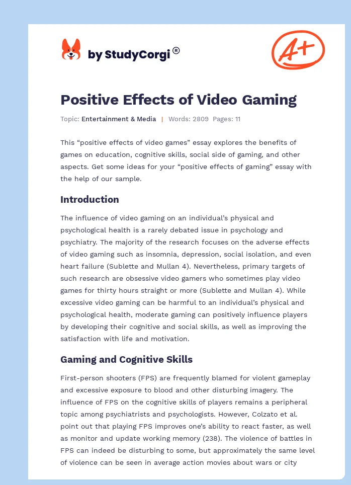 Positive Effects of Video Gaming. Page 1
