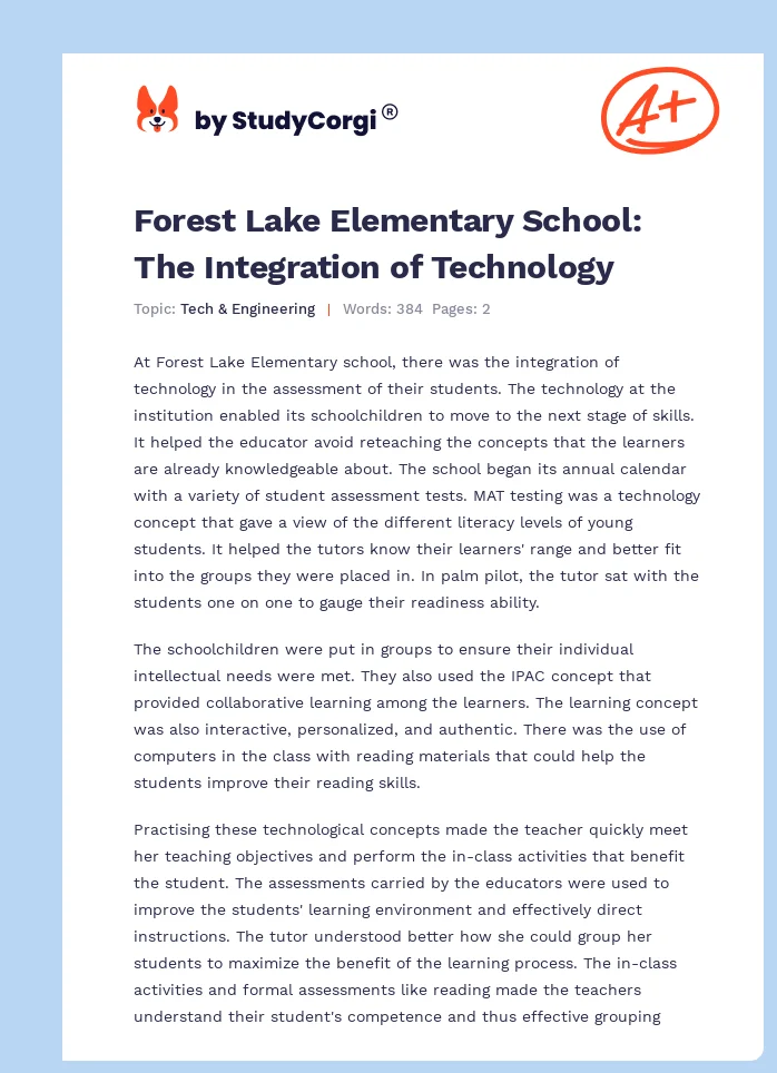 Forest Lake Elementary School: The Integration of Technology. Page 1