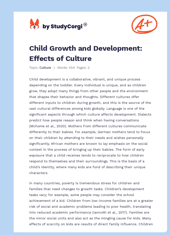 Child Growth and Development: Effects of Culture. Page 1