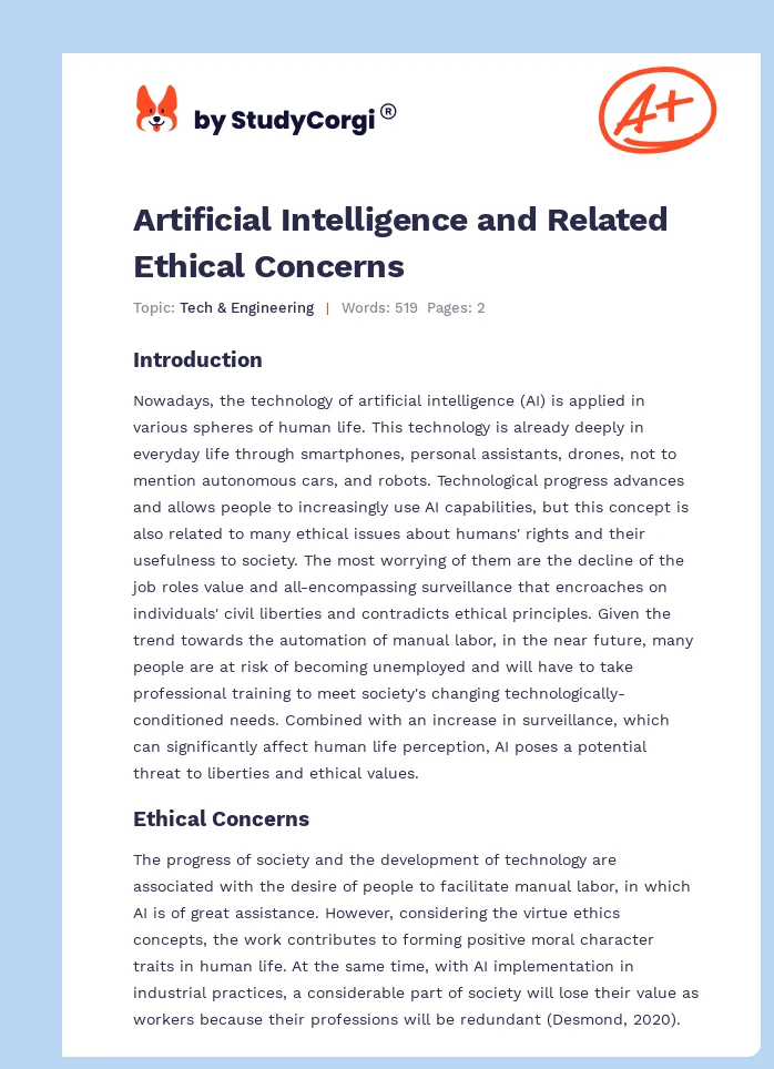Artificial Intelligence and Related Ethical Concerns. Page 1