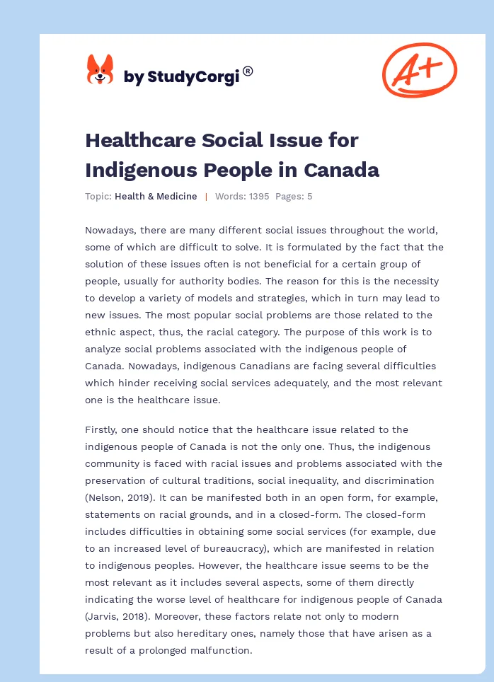 Healthcare Social Issue for Indigenous People in Canada. Page 1