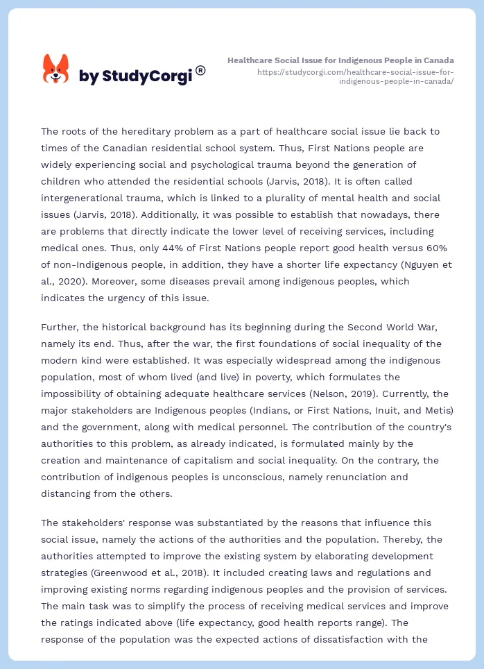 Healthcare Social Issue for Indigenous People in Canada. Page 2