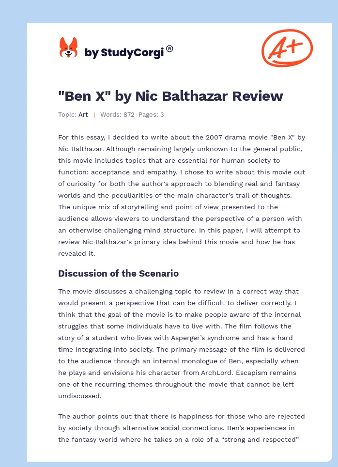 "Ben X" by Nic Balthazar Review. Page 1
