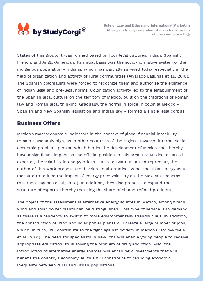 Rule of Law and Ethics and International Marketing. Page 2