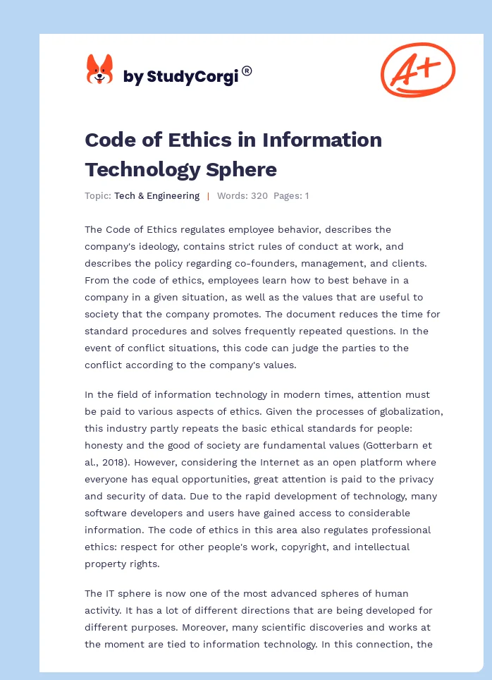 Code of Ethics in Information Technology Sphere. Page 1