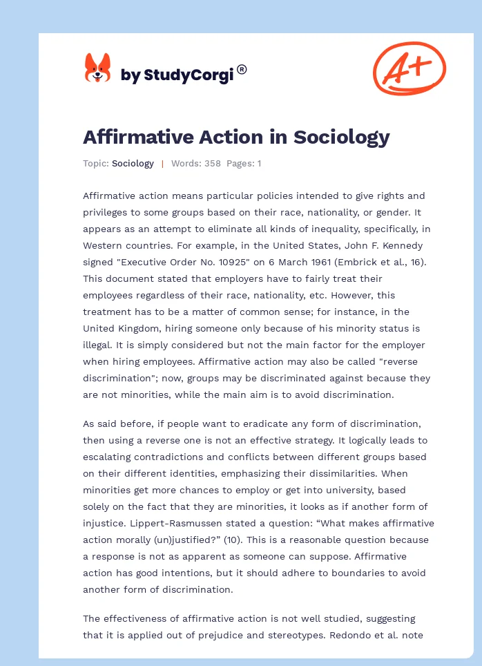 Affirmative Action in Sociology. Page 1