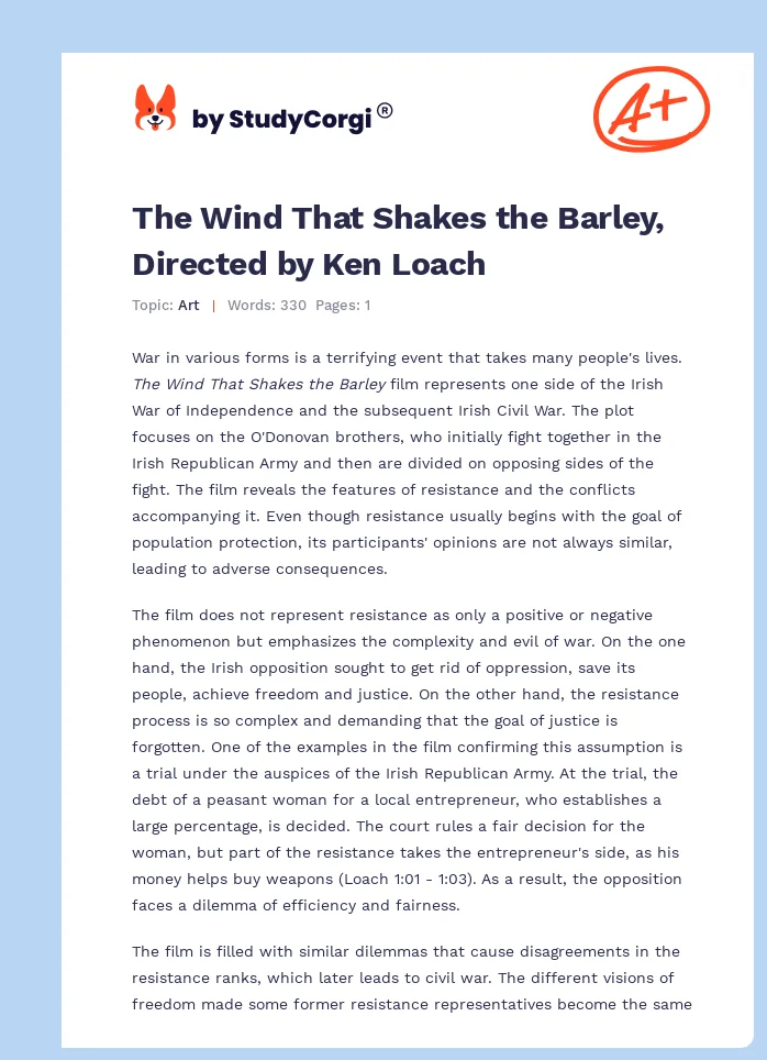 The Wind That Shakes the Barley, Directed by Ken Loach. Page 1