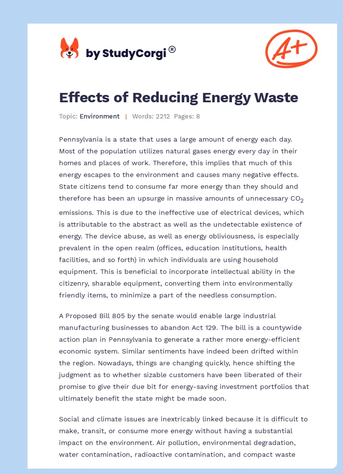 Effects of Reducing Energy Waste. Page 1