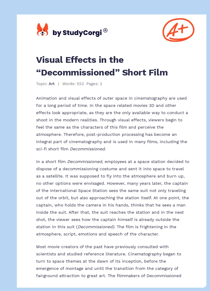 Visual Effects in the “Decommissioned” Short Film. Page 1