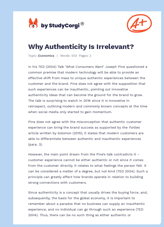Why Authenticity Is Irrelevant?. Page 1