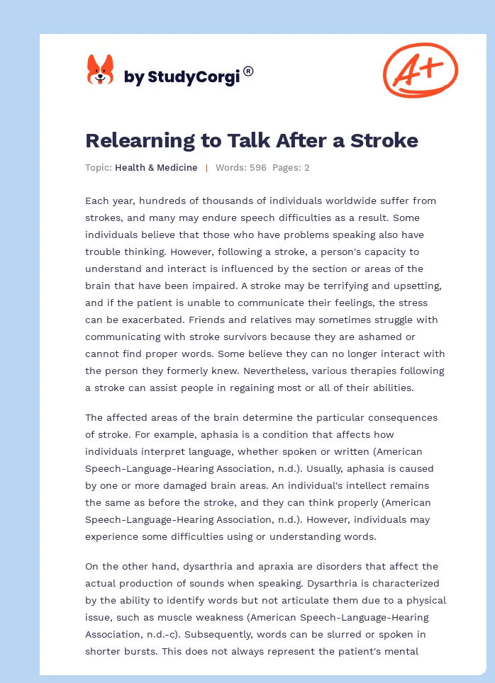 Relearning to Talk After a Stroke. Page 1
