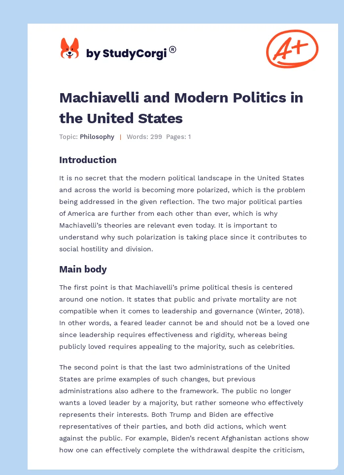 Machiavelli and Modern Politics in the United States. Page 1