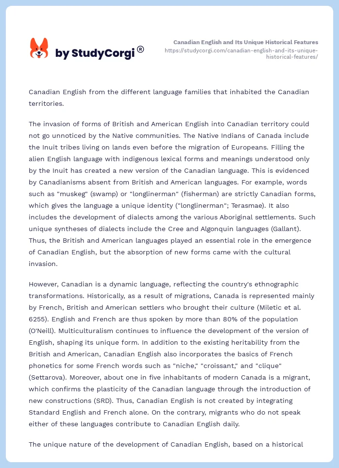 Canadian English and Its Unique Historical Features. Page 2