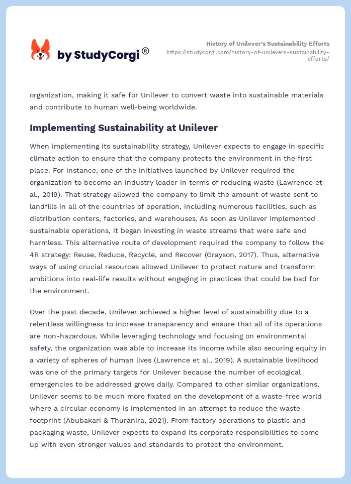 History of Unilever’s Sustainability Efforts. Page 2