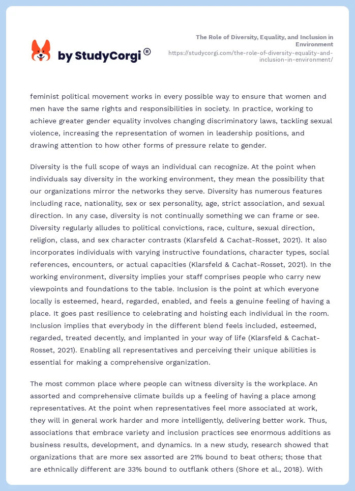 The Role of Diversity, Equality, and Inclusion in Environment. Page 2
