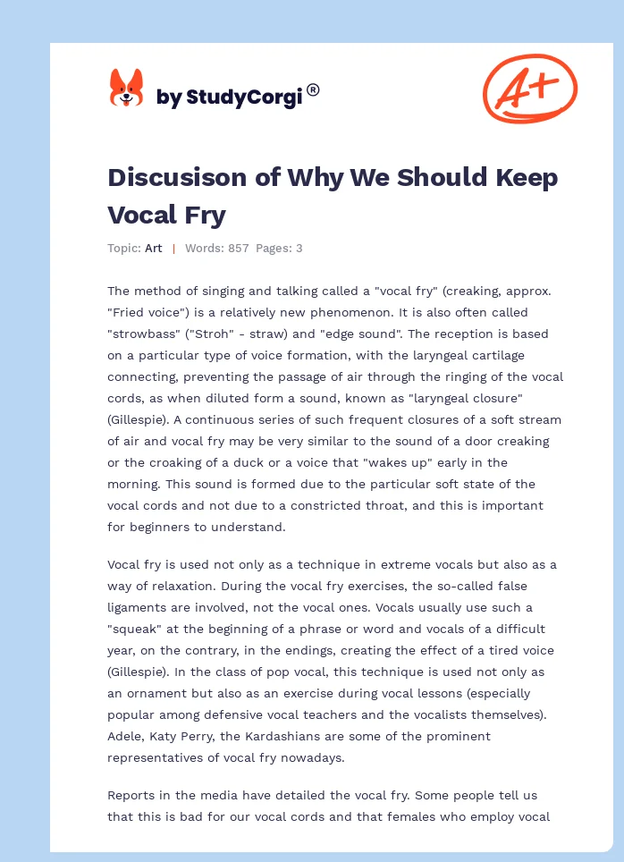 Discusison of Why We Should Keep Vocal Fry. Page 1