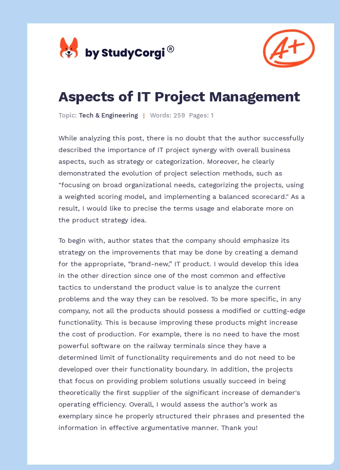 Aspects of IT Project Management. Page 1