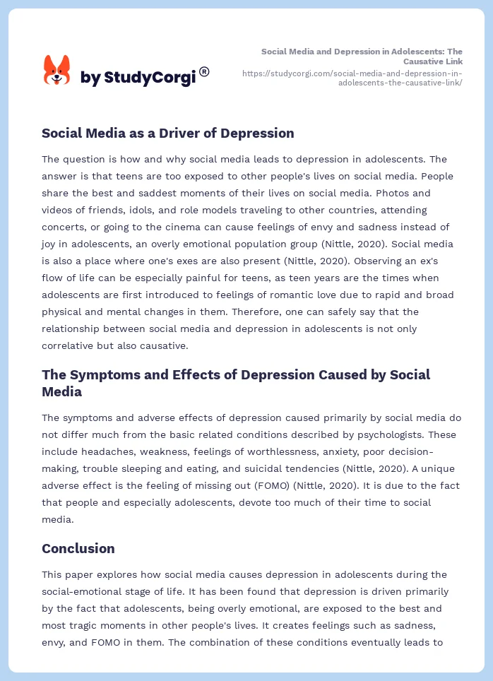 Social Media and Depression in Adolescents: The Causative Link. Page 2