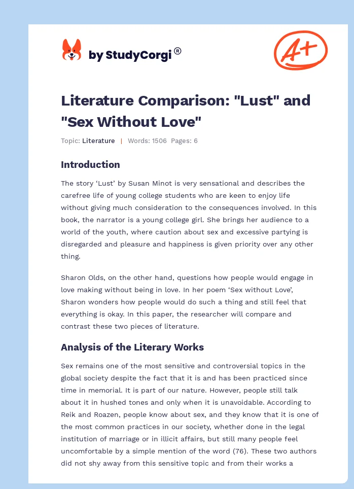 Literature Comparison: "Lust" and "Sex Without Love". Page 1
