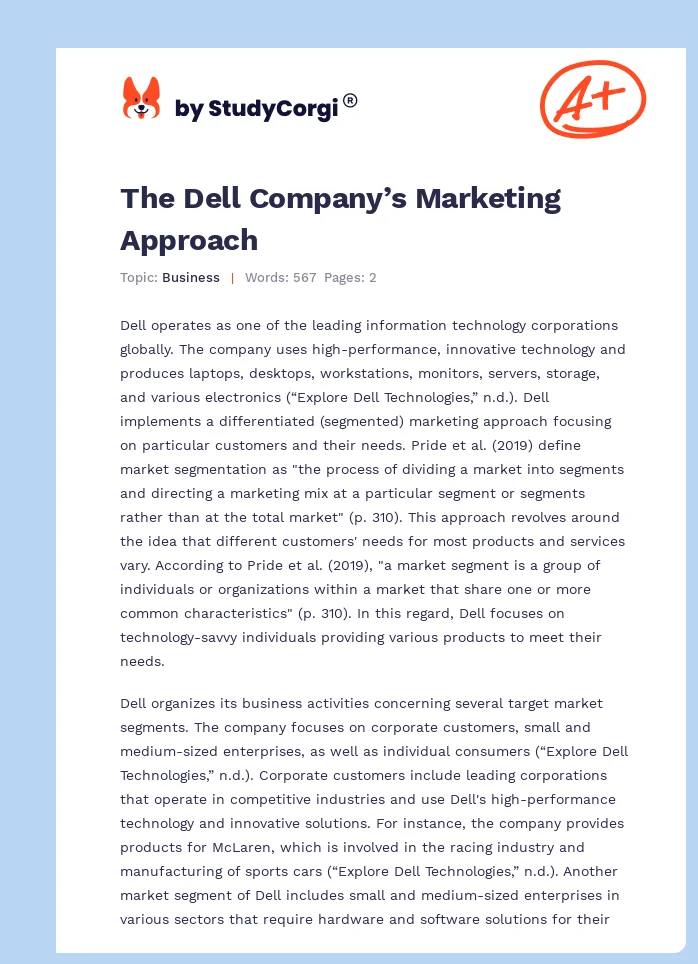 The Dell Company’s Marketing Approach. Page 1