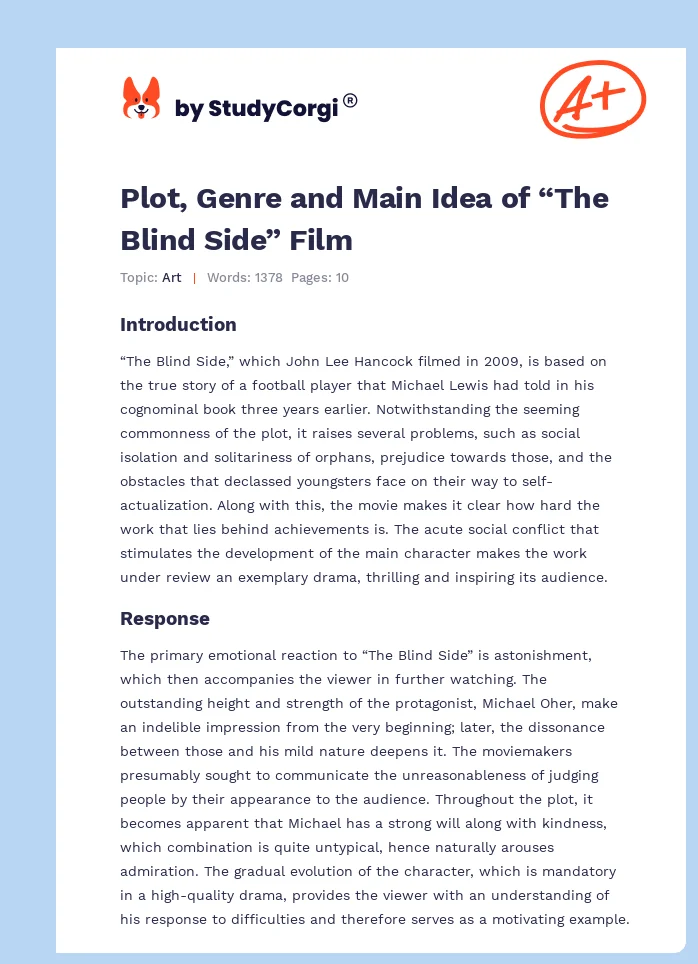 Plot, Genre and Main Idea of “The Blind Side” Film. Page 1