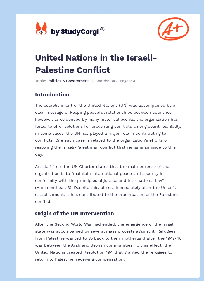 United Nations in the Israeli-Palestine Conflict. Page 1