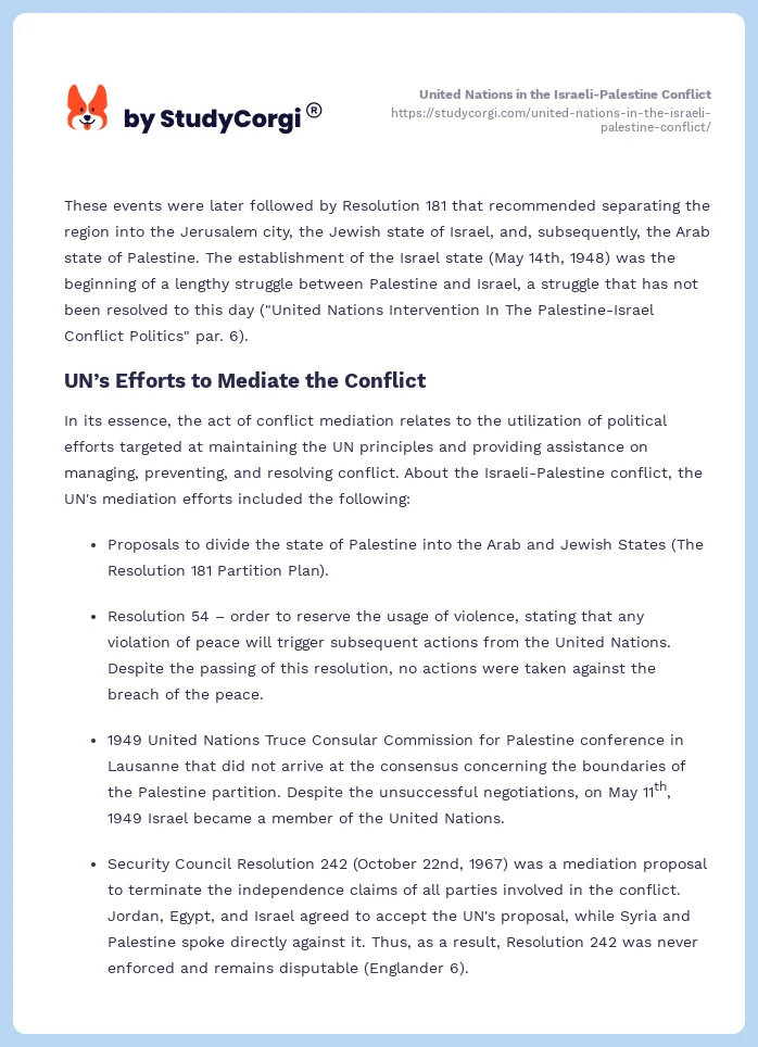 United Nations in the Israeli-Palestine Conflict. Page 2
