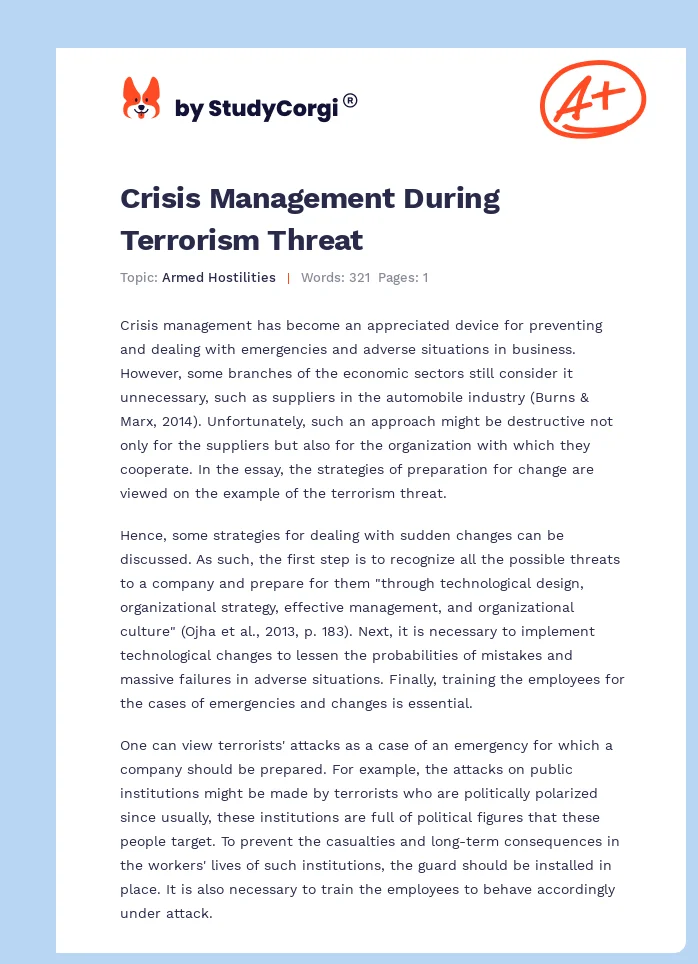 Crisis Management During Terrorism Threat. Page 1