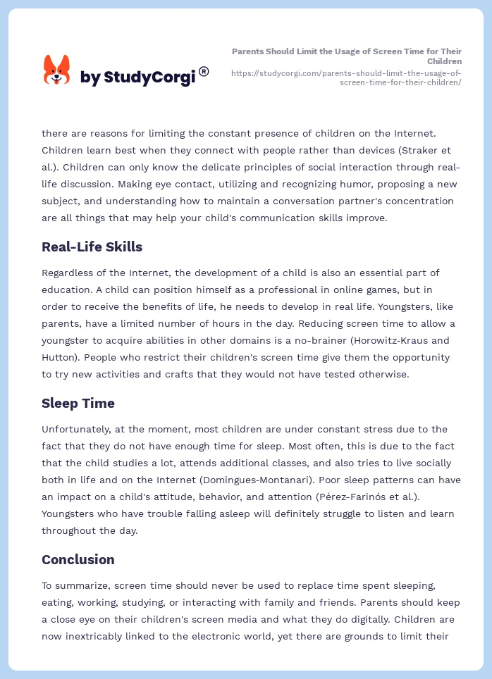 Parents Should Limit the Usage of Screen Time for Their Children. Page 2