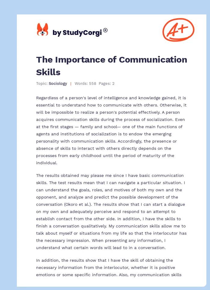 The Importance of Communication Skills. Page 1