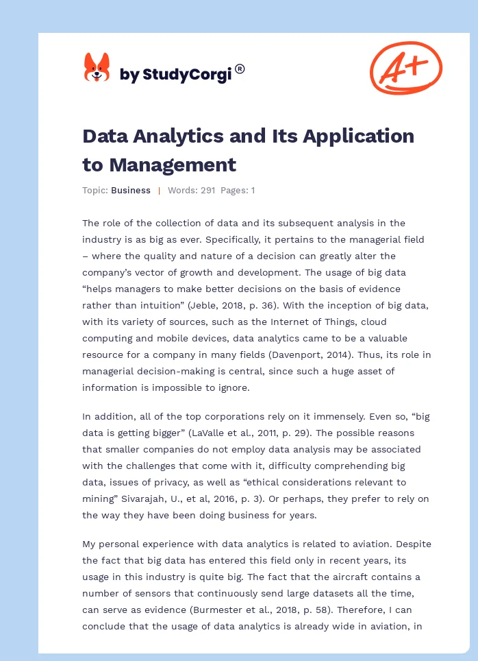 Data Analytics and Its Application to Management. Page 1