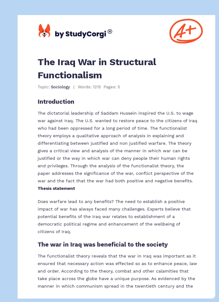 The Iraq War in Structural Functionalism. Page 1