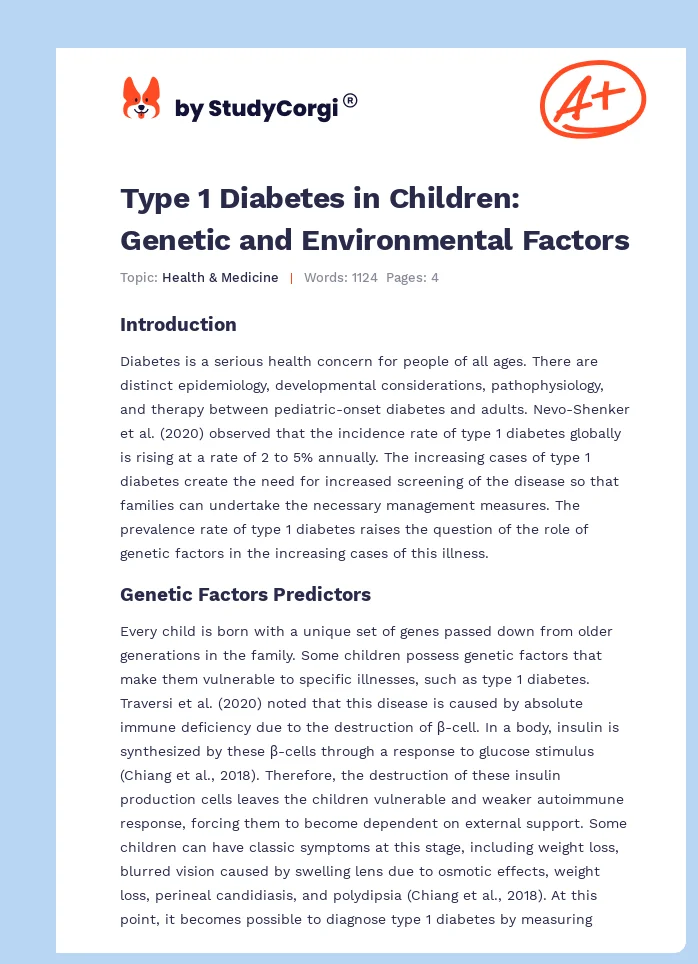 Type 1 Diabetes in Children: Genetic and Environmental Factors. Page 1