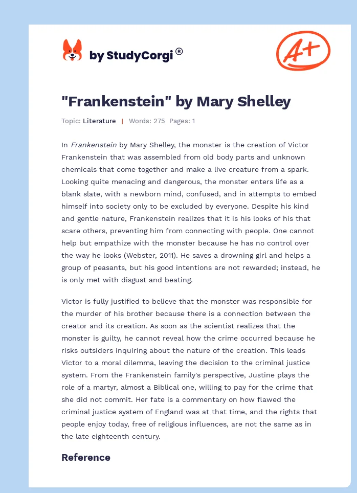 "Frankenstein" by Mary Shelley. Page 1