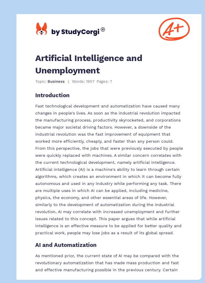 Artificial Intelligence and Unemployment. Page 1