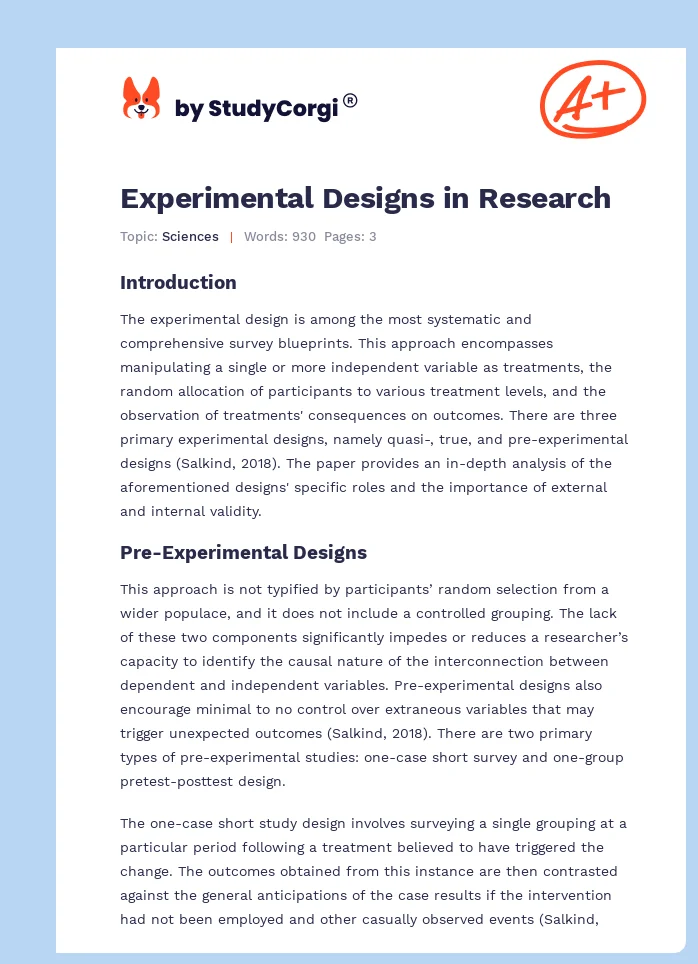 Experimental Designs in Research. Page 1