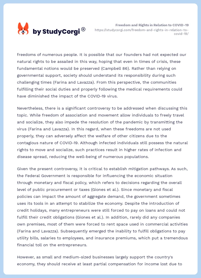 Freedom and Rights in Relation to COVID-19. Page 2