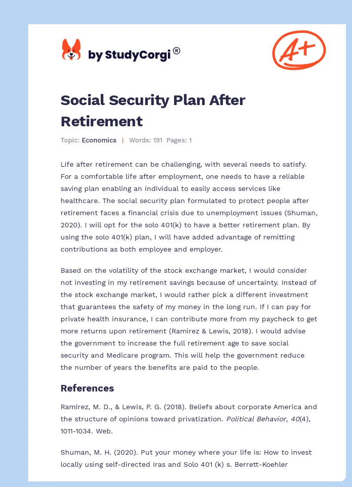 Social Security Plan After Retirement. Page 1